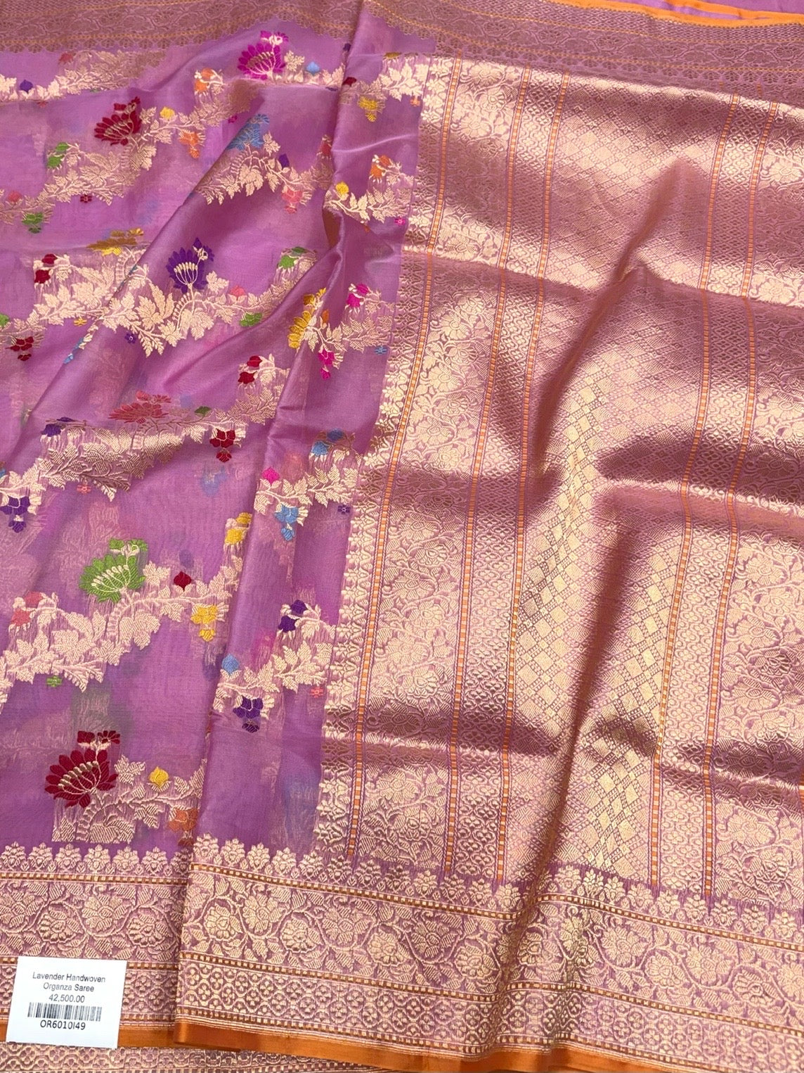 Lavender Handwoven Pure Banarasi Organza Silk Saree