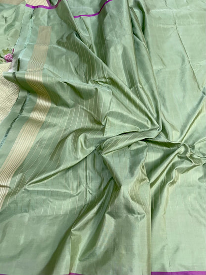 Pista Handwoven Pure Banarasi Silk Saree in Kadwa Weave