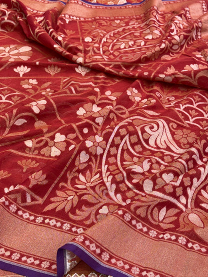 Red Banarasi Pure Muslin Cotton Jamdani Saree