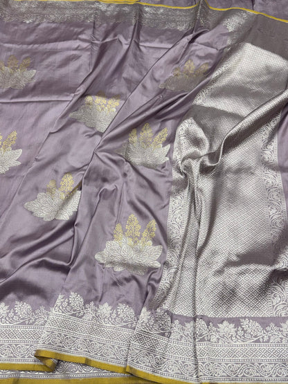 Mauve Handwoven Pure Banarasi Ektara Silk Saree