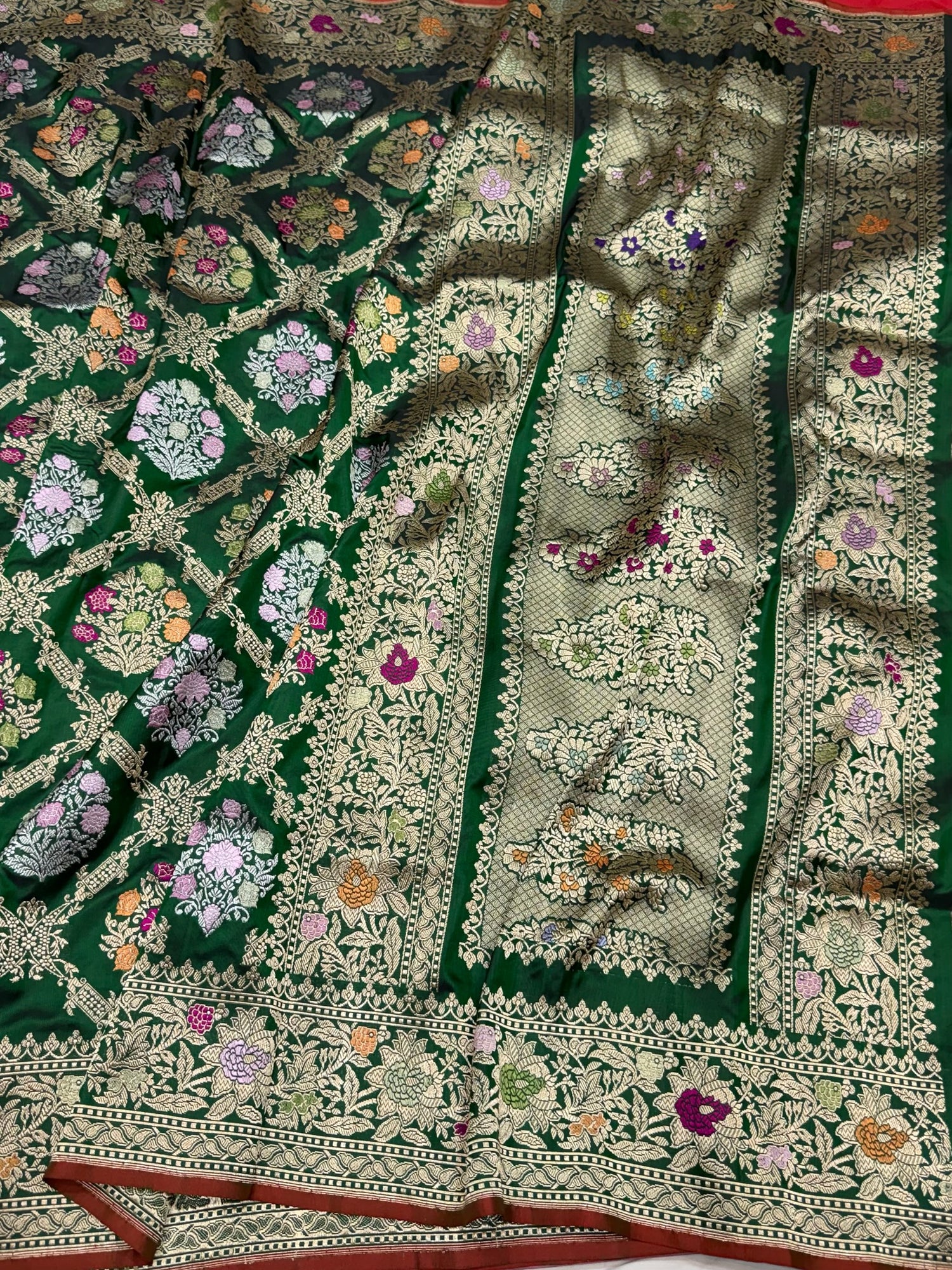Bottle Green Handwoven Pure Banarasi Silk Saree