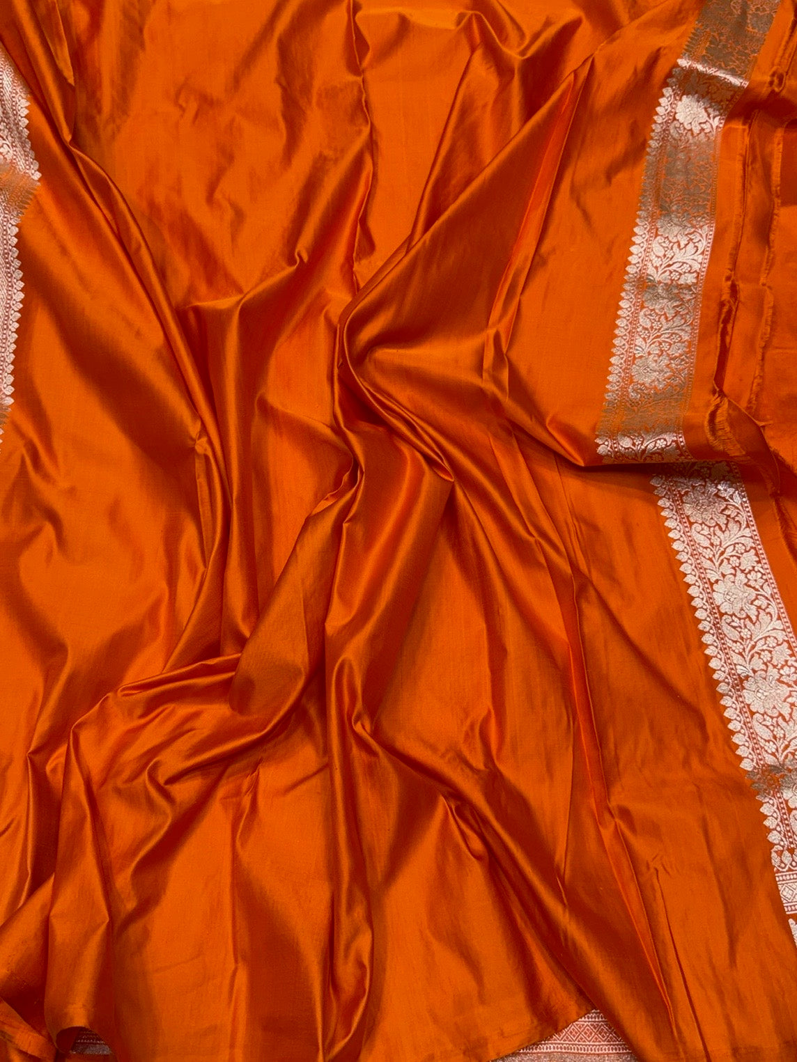 Orange Handwoven Vintage Pure Banarasi Satin Silk Saree