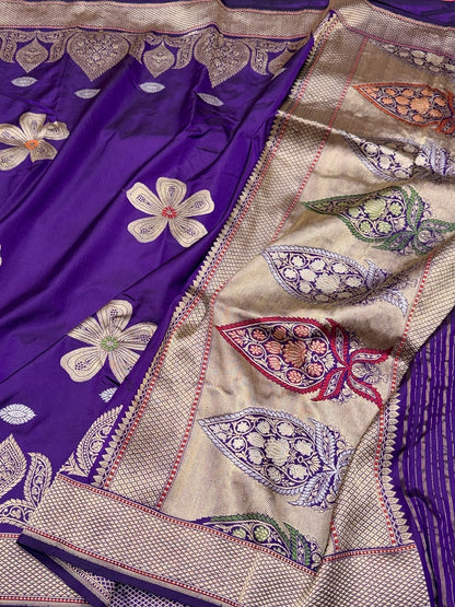 Purple Handwoven Pure Banarasi Ektara Silk Saree