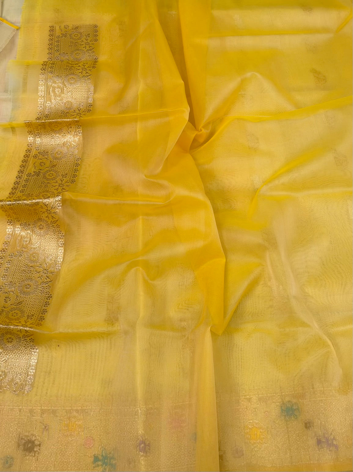 Yellow Handwoven Pure Banarasi Organza Saree