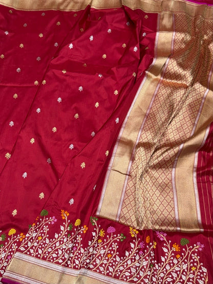 Red Handwoven Pure Banarasi Ektara Silk Saree