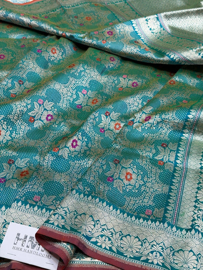 Sea Green Handwoven Pure Banarasi Brocade Saree