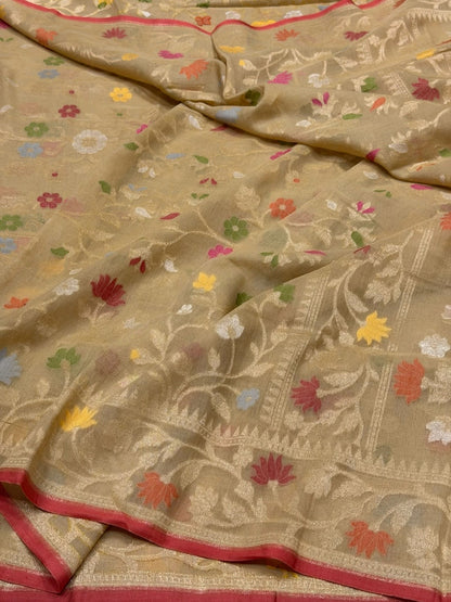 Tussar Pure Muslin Cotton Jamdani Saree