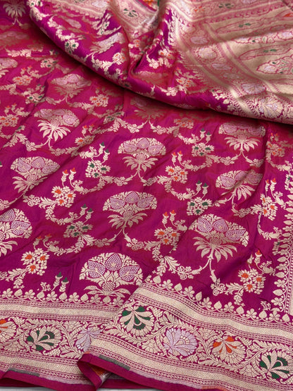 Rani Pink Minakari Pure Banarasi Silk Saree