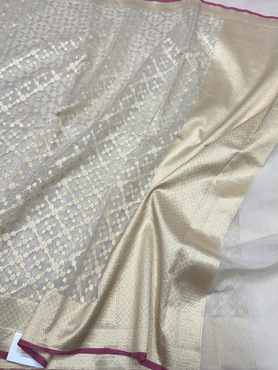 White Banarasi Pure Kora Cotton Saree