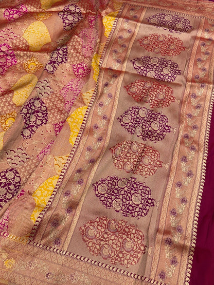 Magenta Pink Rangkaat Banarasi Pure Silk Saree