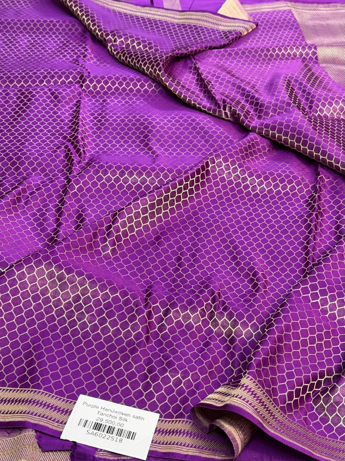 Purple Handwoven Pure Banarasi Satin Tanchoi Silk Saree
