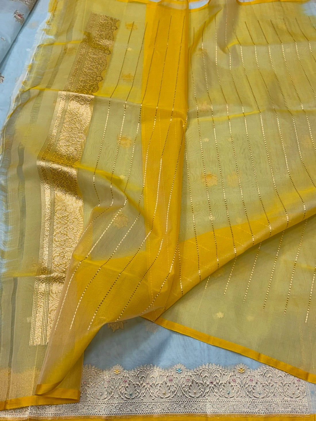 Ocean Blue Handwoven Banarasi Pure Organza Silk Saree