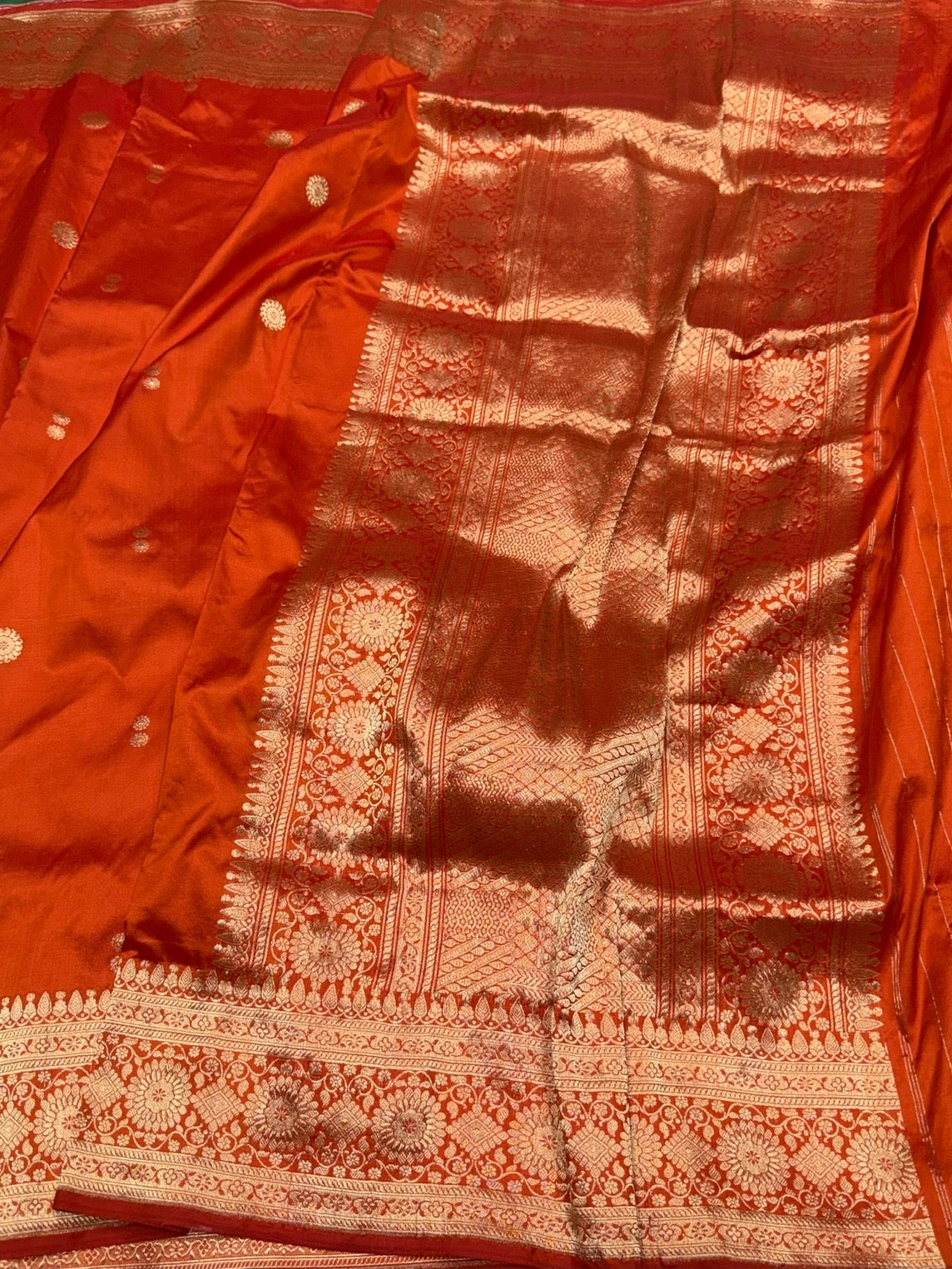 Orange Vintage Handwoven Pure Banarasi Silk Saree