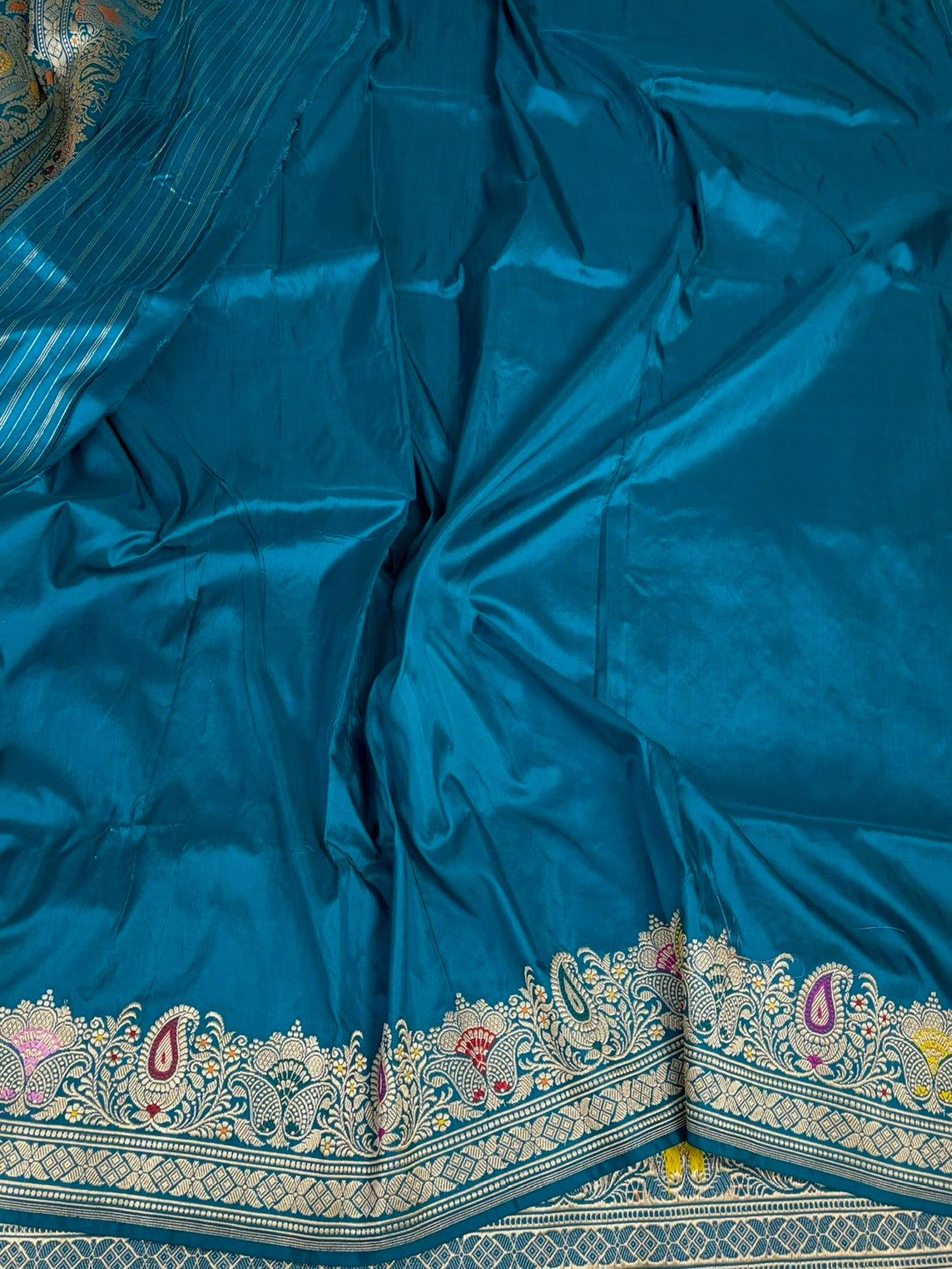 Turquoise Blue Handwoven Pure Banarasi Silk Saree