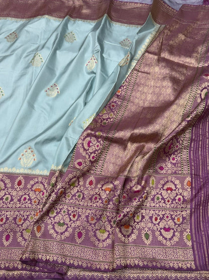 Sky Blue Handwoven Pure Banarasi Ektara Silk Saree