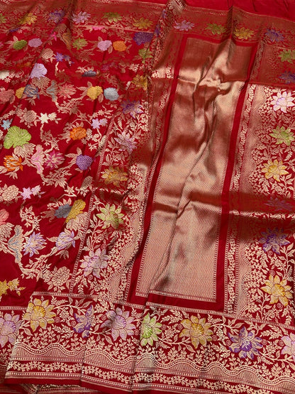 Red Handwoven Pure Banarasi Silk Saree in Kadwa Weave