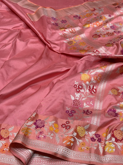 Peach Handwoven Pure Banarasi Katan Silk Saree