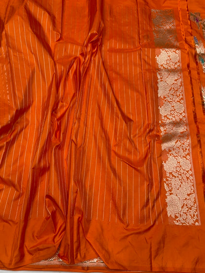 Orange Handwoven Pure Banarasi Silk Saree