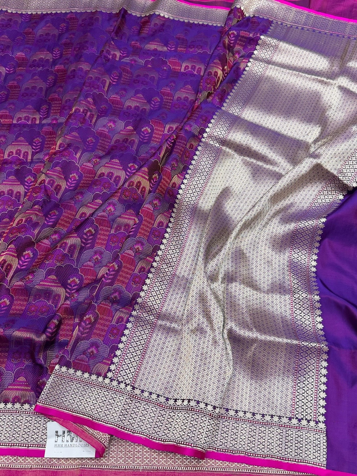 Purple Handwoven Pure Banarasi Satin Tanchoi Silk Saree