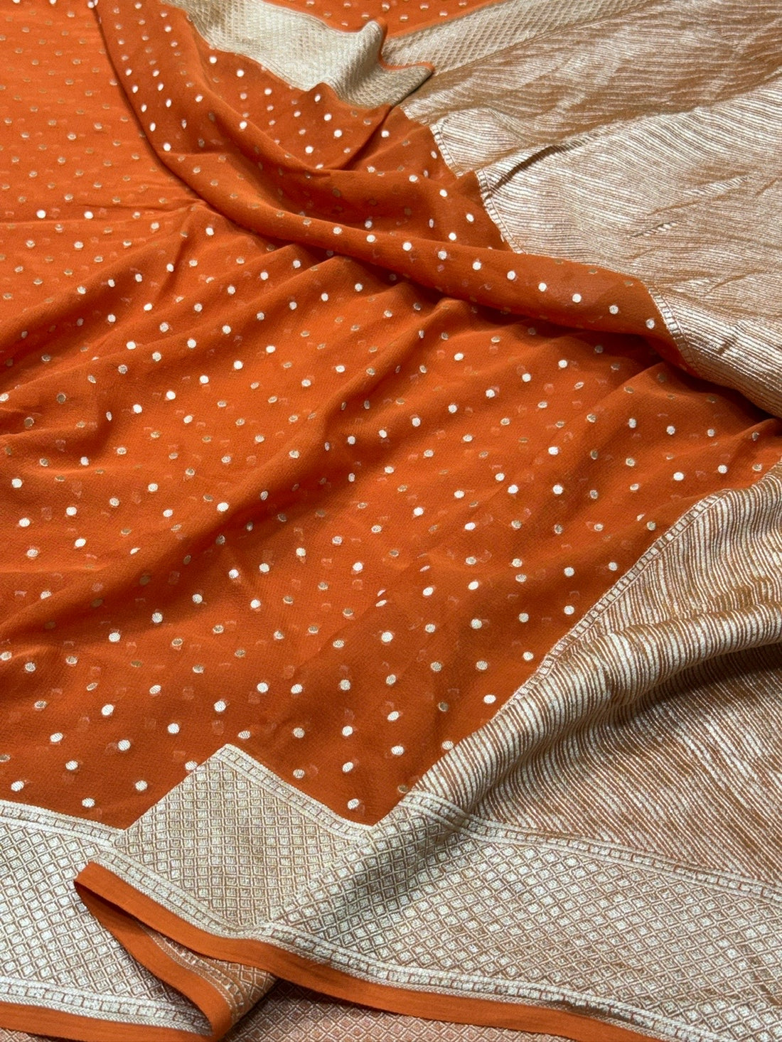 Orange Pure Banarasi Chiffon Georgette Saree