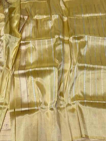Yellow Handwoven Pure Banarasi Tissue Silk Saree – Kadwa Weave in 100% Pure Tissue Silk