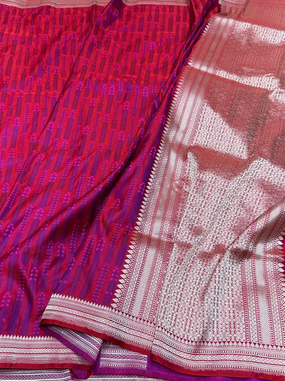 Red Handwoven Pure Banarasi Satin Silk Saree