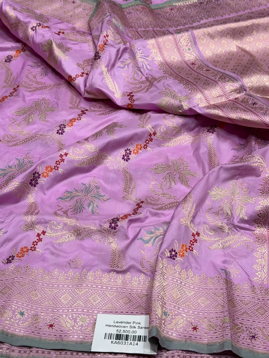 Lavender Pink Handwoven Pure Banarasi Silk Saree | Pure Katan Silk | Kadwa Weave | HMR Handlooms