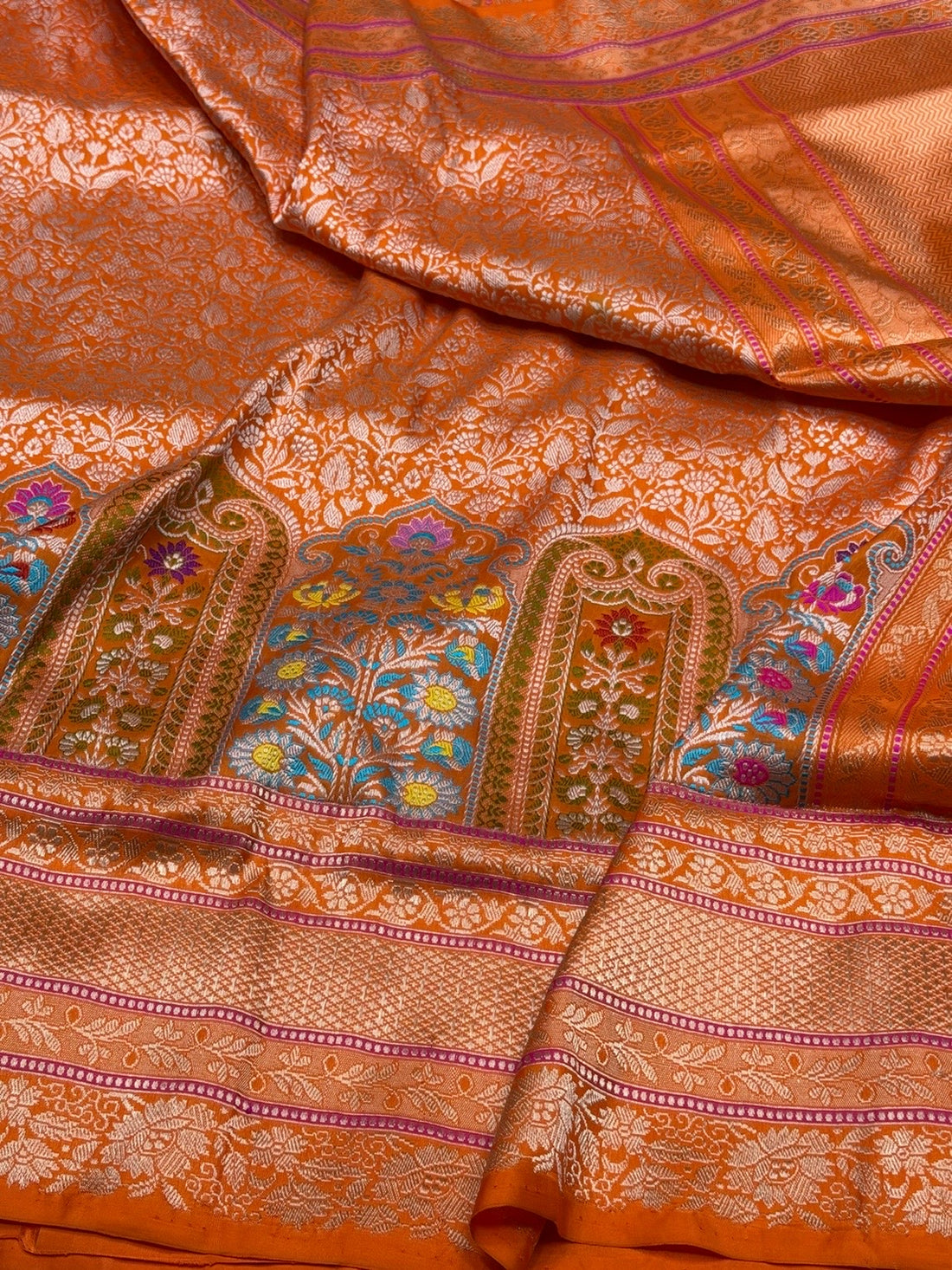 Orange Handwoven Pure Banarasi Silk Saree