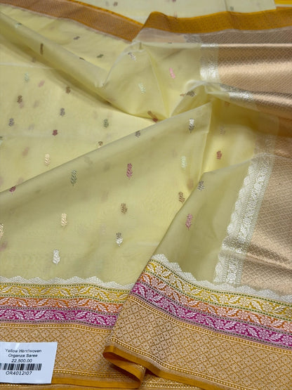 Lemon Yellow Handwoven Pure Organza Silk Saree