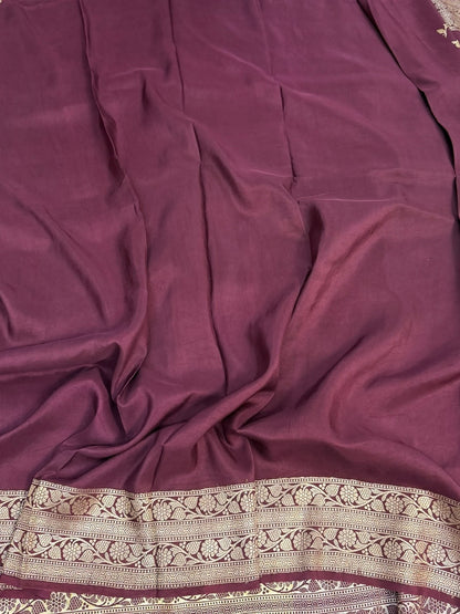 Wine Handwoven Katan Georgette Saree