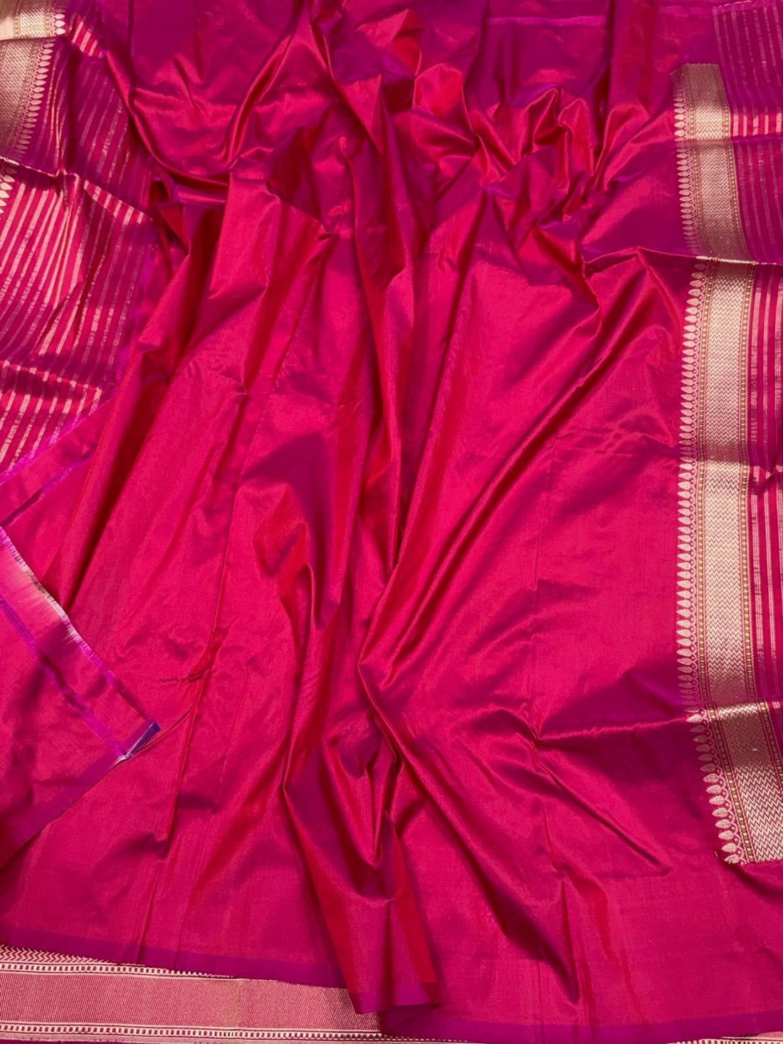 Rani Pink Handwoven Pure Banarasi Silk Saree in Kadwa Weave | Authentic Katan Mulberry Silk