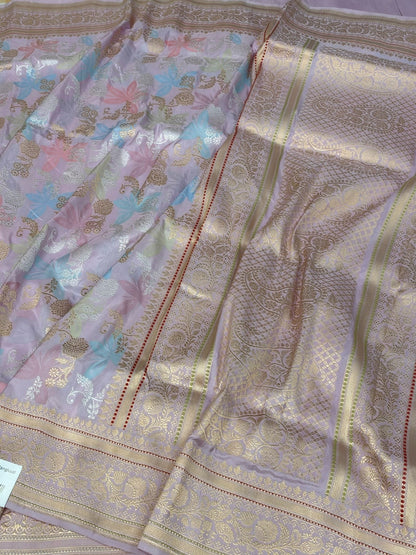 Light Lavender Handwoven Pure Banarasi Rangkaat Silk Saree