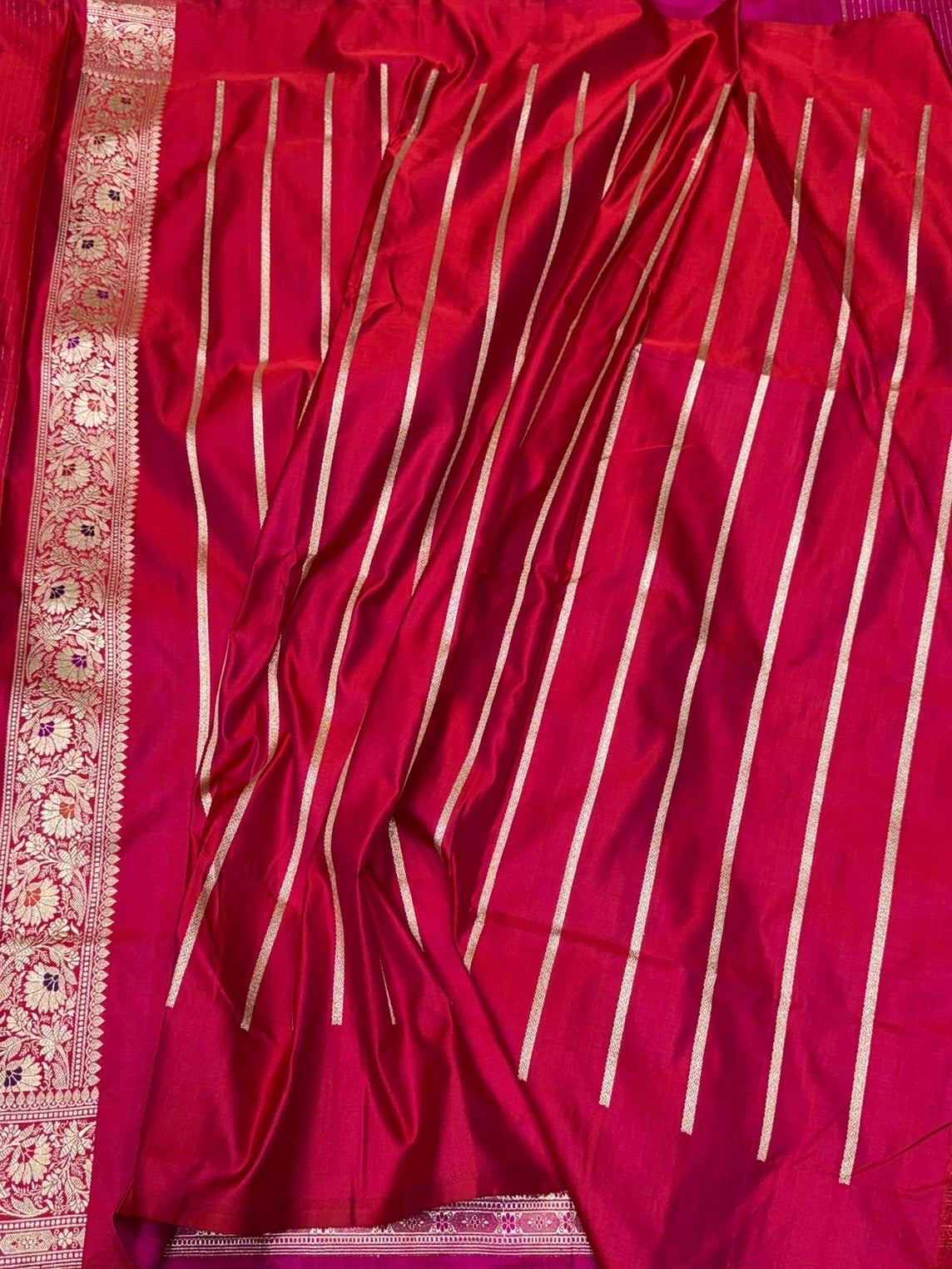 Red Handwoven Vintage Pure Banarasi Satin Silk Saree