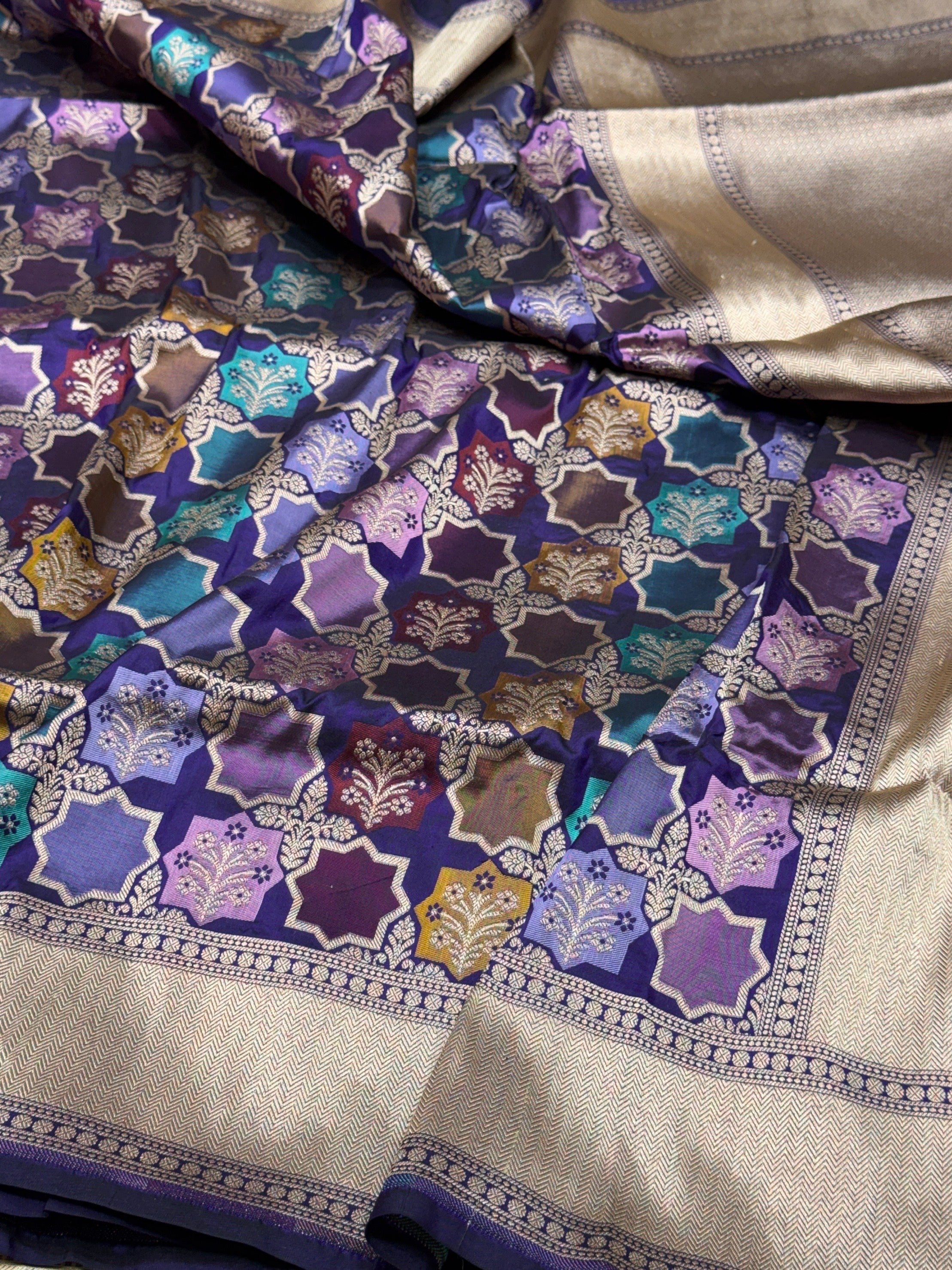 Purple Banarasi Pure Rangkaat Silk Saree