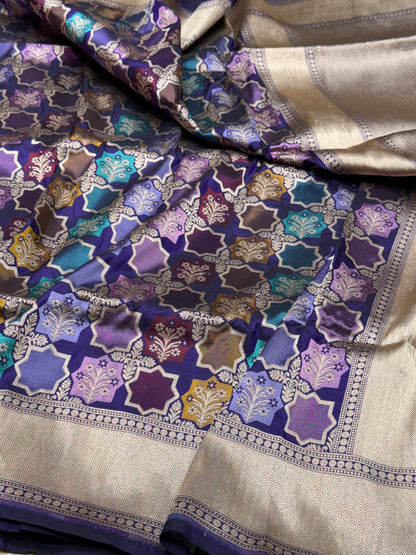 Purple Banarasi Pure Rangkaat Silk Saree