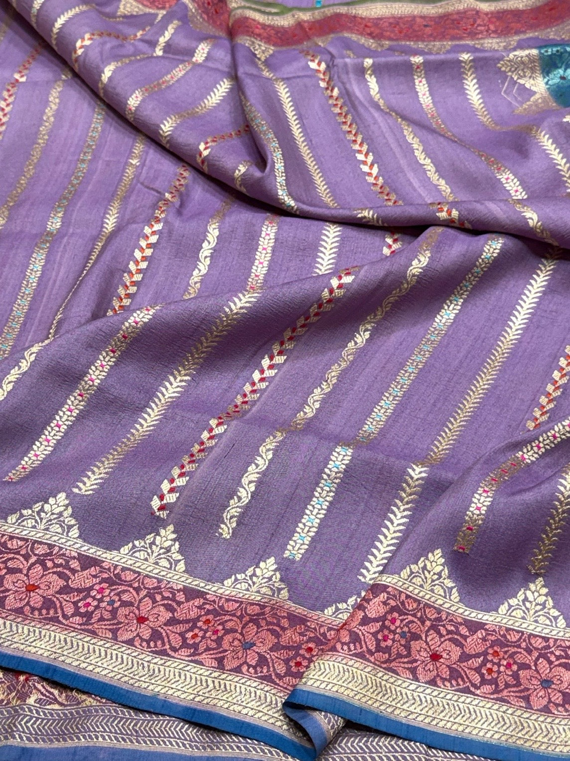 Mauve Handwoven Pure Tussar Georgette Saree