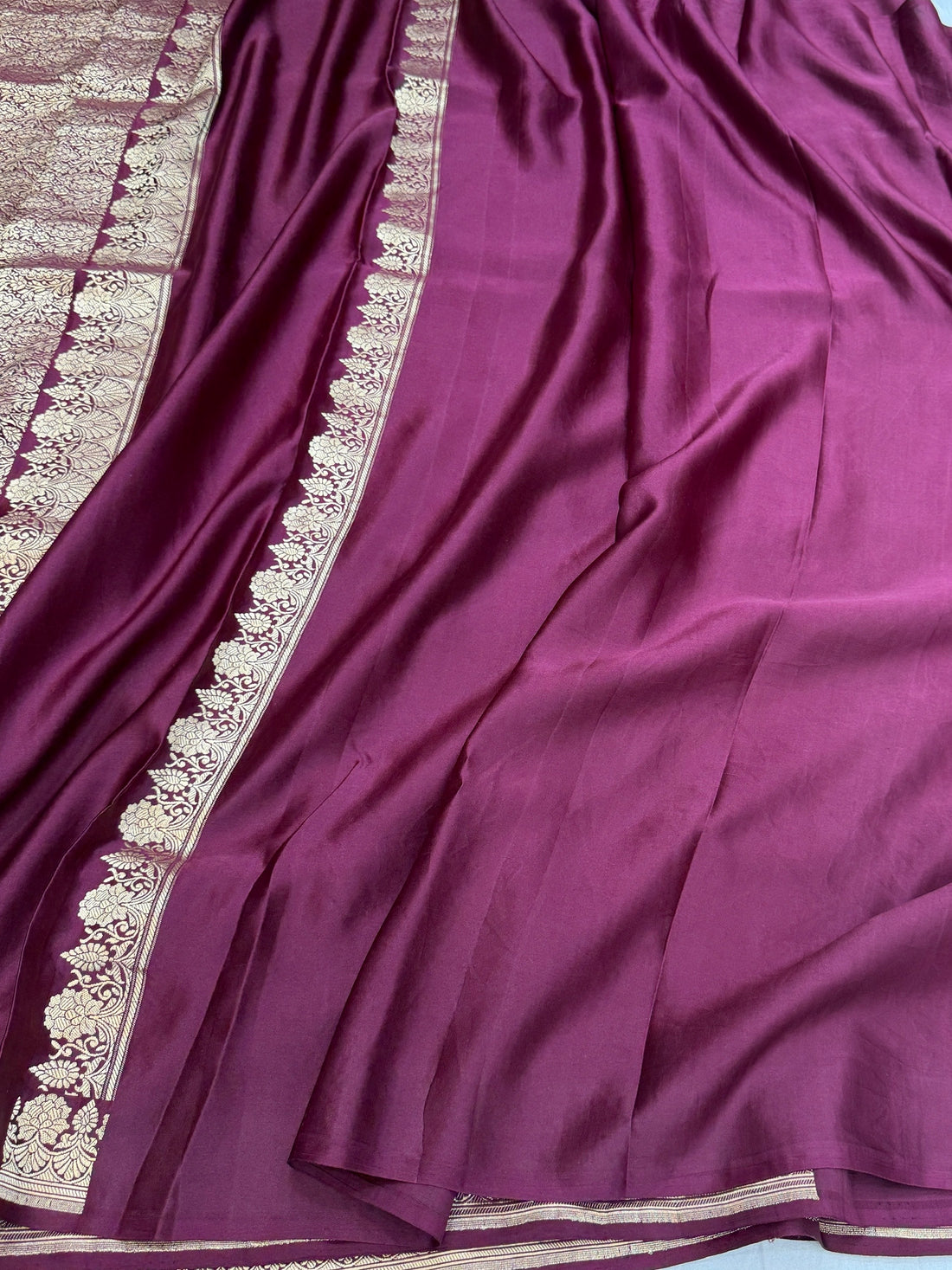 Wine Handwoven Pure Mashru Banarasi Satin Silk Saree