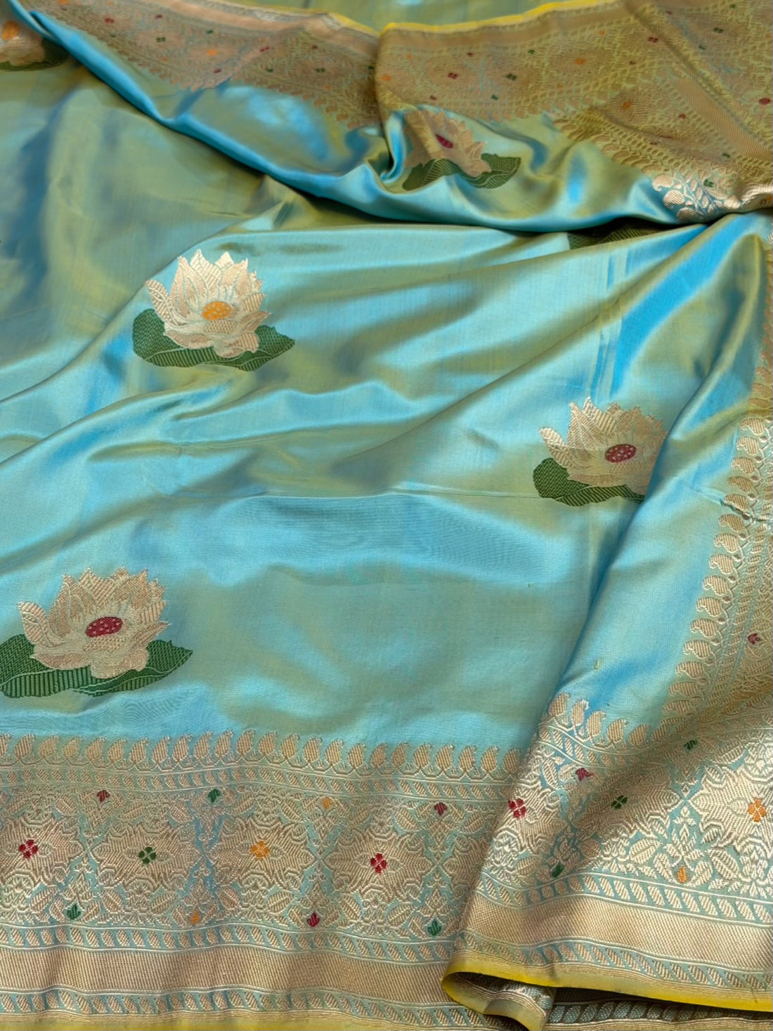 Sea Blue Handwoven Banarasi Pure Ektara Silk Saree