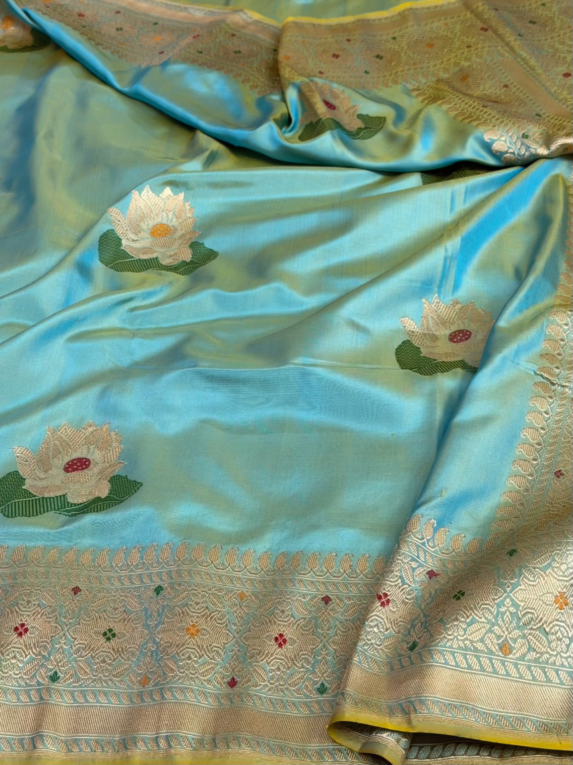 Sea Blue Handwoven Banarasi Pure Ektara Silk Saree