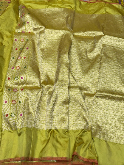 Mehndi Green Handwoven Pure Banarasi Ektara Silk Saree in Kadwa Weave – 100% Pure Mulberry Silk