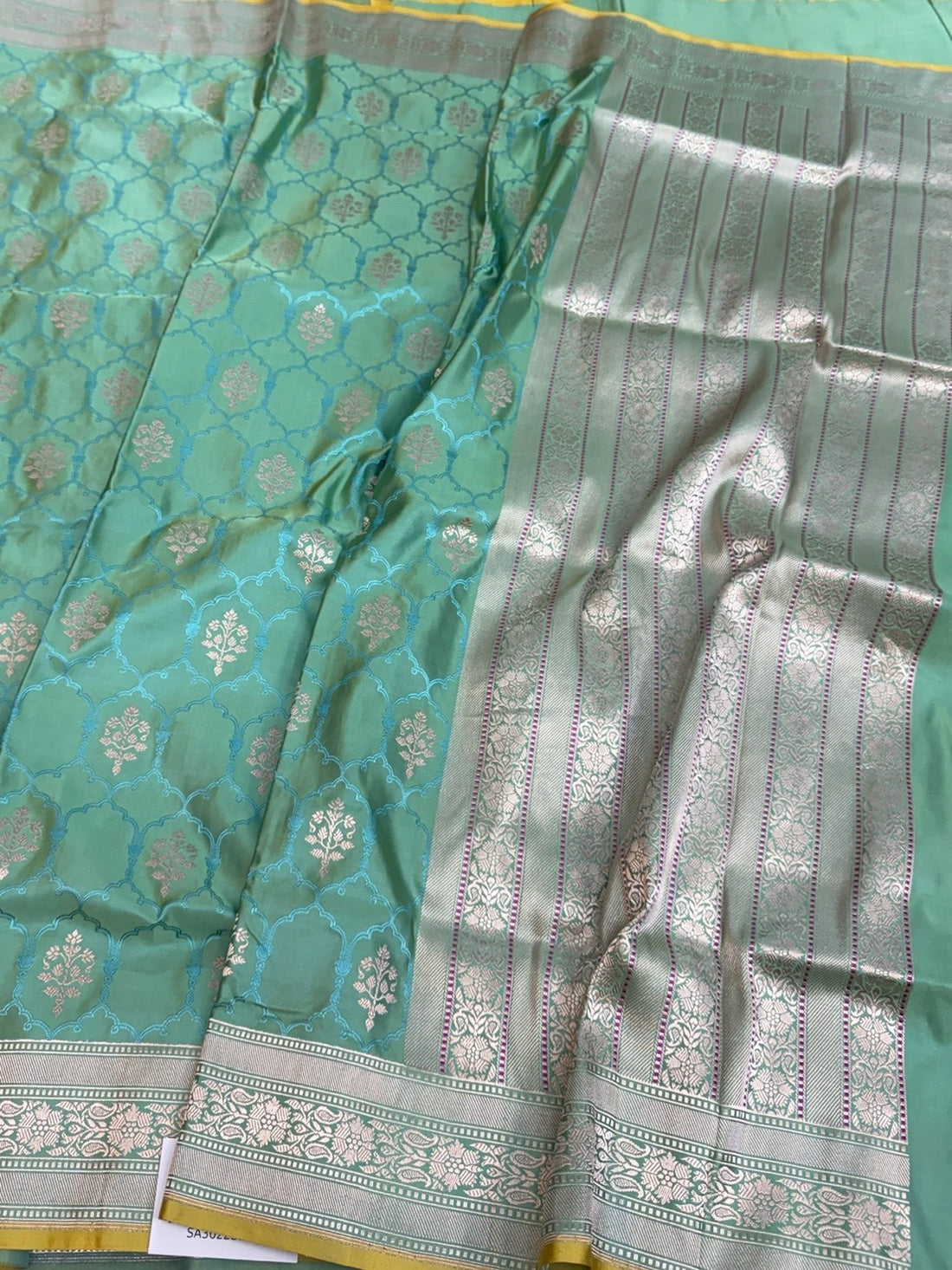 Sea Green Handwoven Pure Banarasi Satin Silk Saree