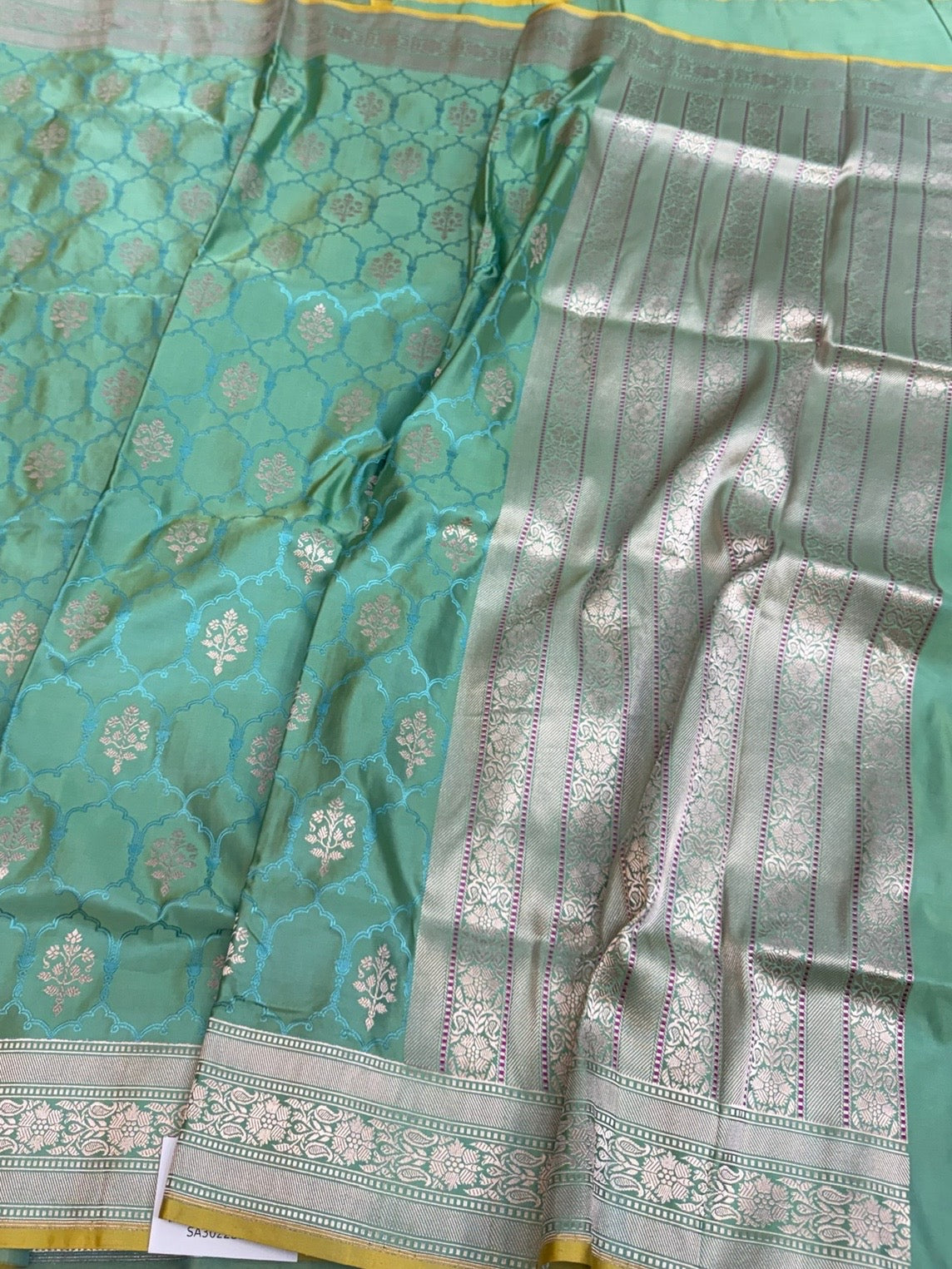 Sea Green Handwoven Pure Banarasi Satin Silk Saree