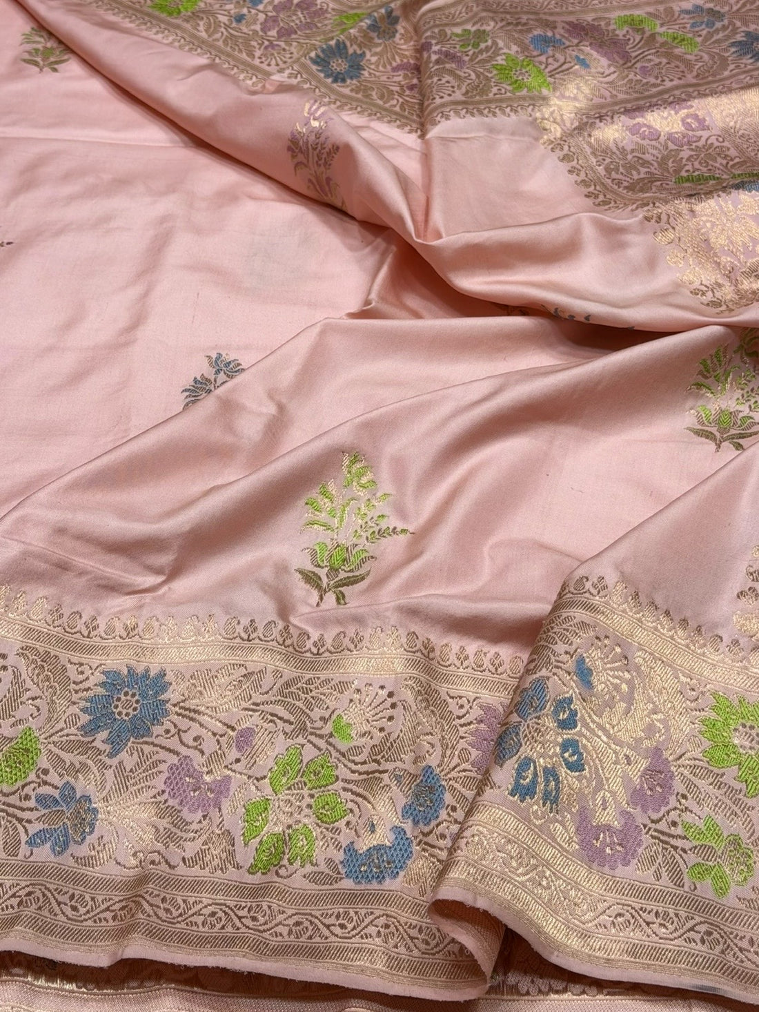 Peach Handwoven Pure Banarasi Ektara Silk Saree – Kadwa Iktara Weave