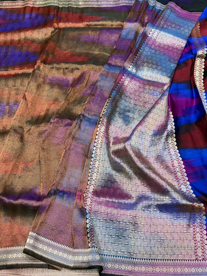 Rainbow Handwoven Pure Banarasi Satin Silk Saree – Authentic Kadwa Weave