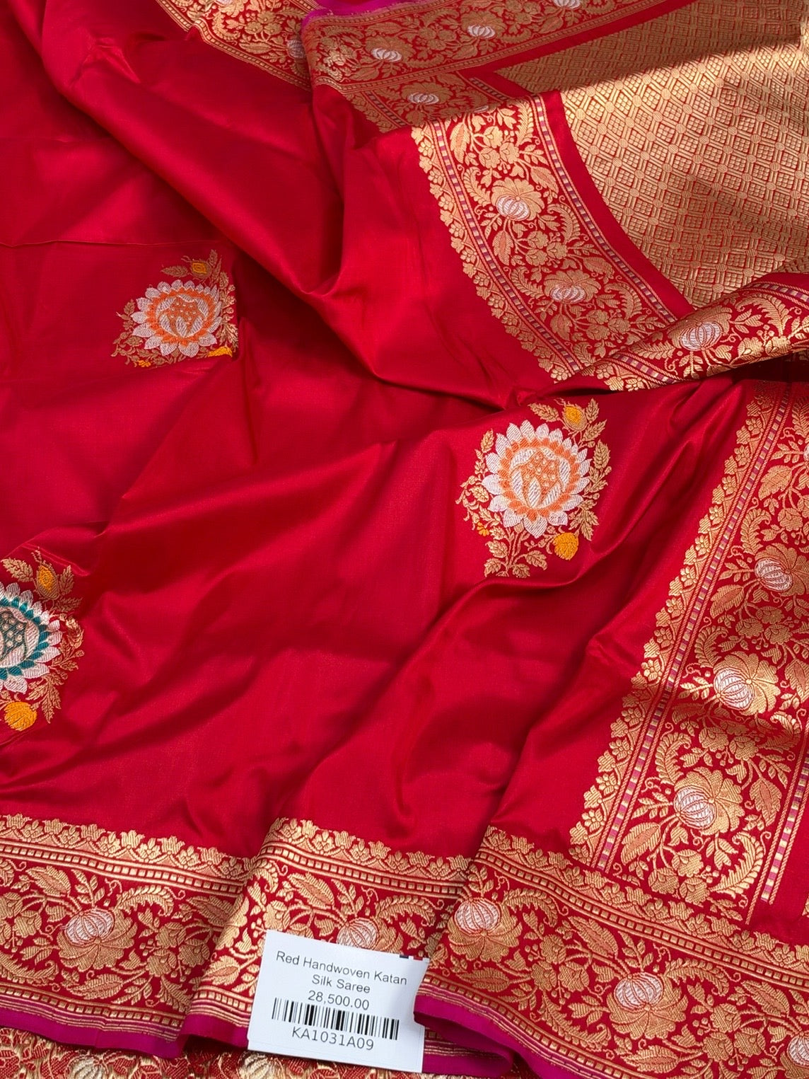 Red Handwoven Pure Banarasi Silk Saree | Pure Katan Silk | Kadwa Weave | HMR Handlooms