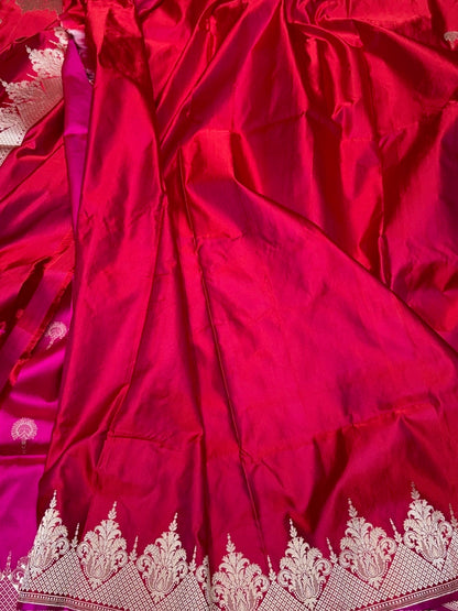 Red Handwoven Pure Banarasi Satin Silk Saree