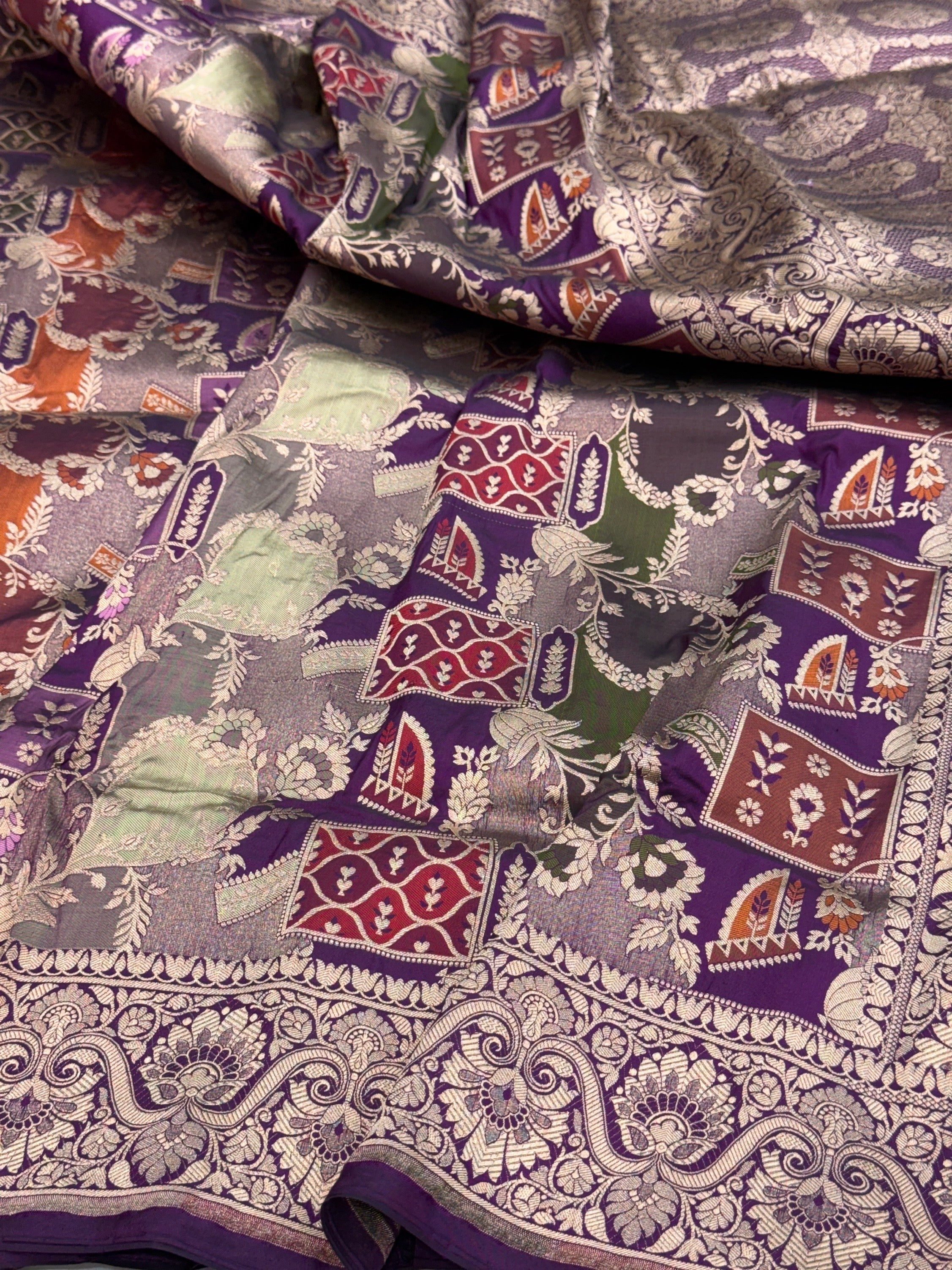 Multicolour Banarasi Pure Silk Saree – Cutwork Weave in 100% Pure Katan Silk