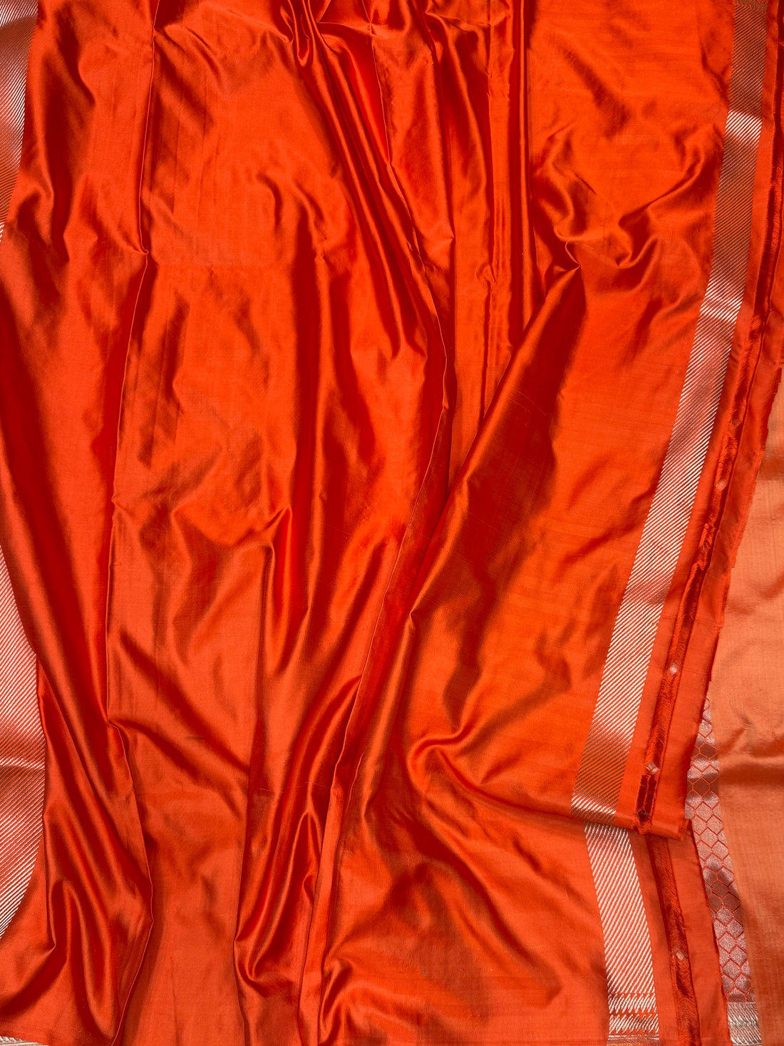 Orange Handwoven Pure Banarasi Satin Tanchoi Silk Saree