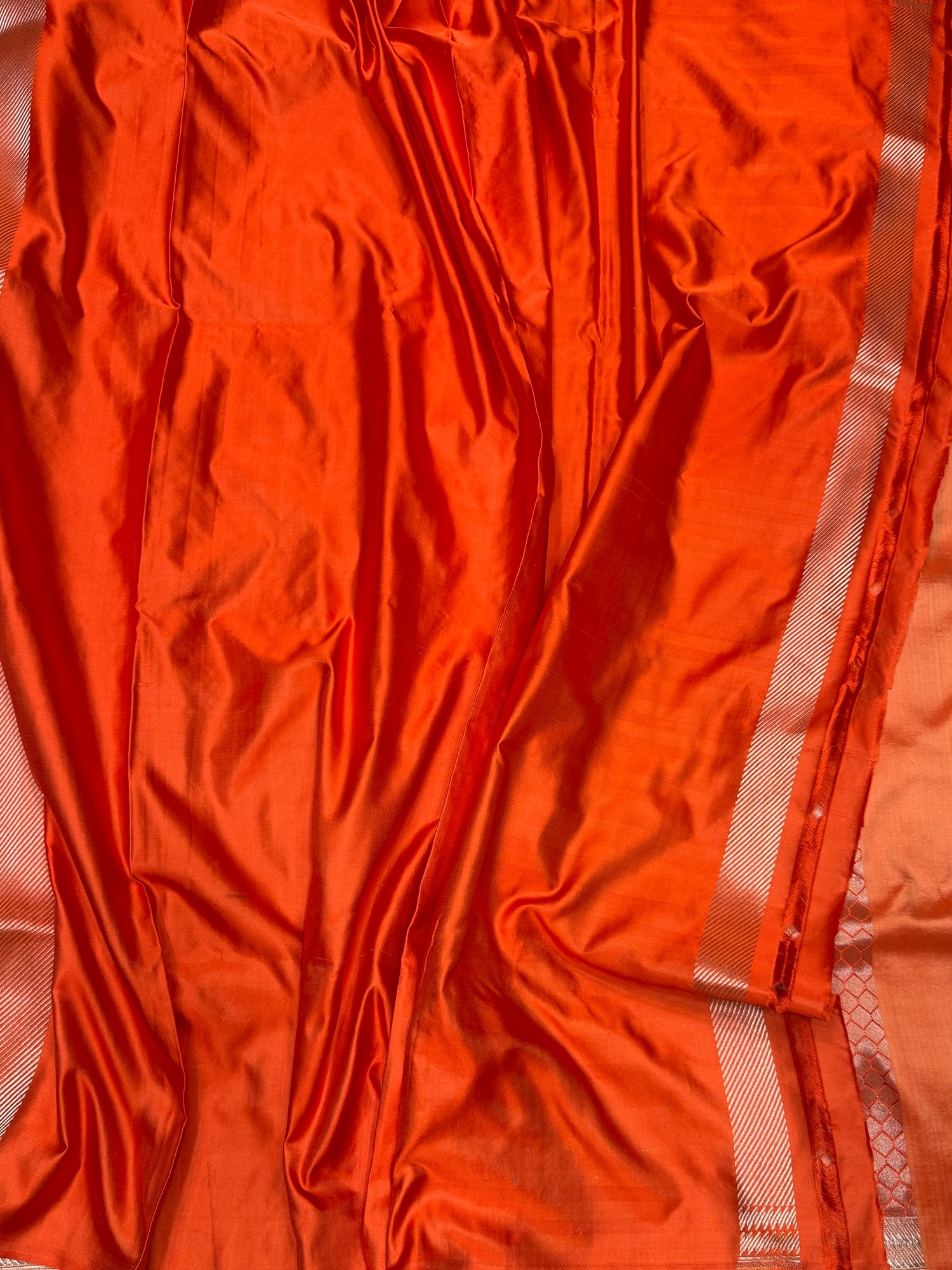 Orange Handwoven Pure Banarasi Satin Tanchoi Silk Saree
