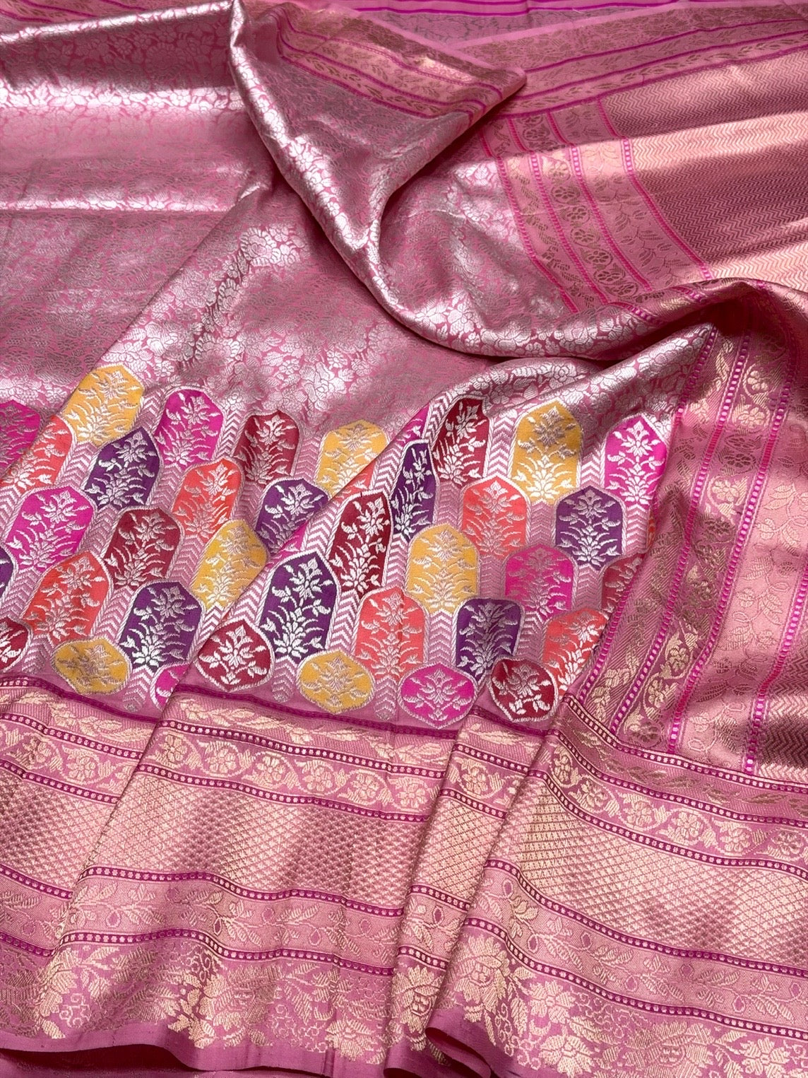 Baby Pink Handwoven Pure Banarasi Silk Kadwa Saree – 100% Pure Katan Mulberry Silk, Premium Brocade Weave